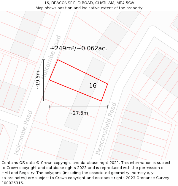 16, BEACONSFIELD ROAD, CHATHAM, ME4 5SW: Plot and title map