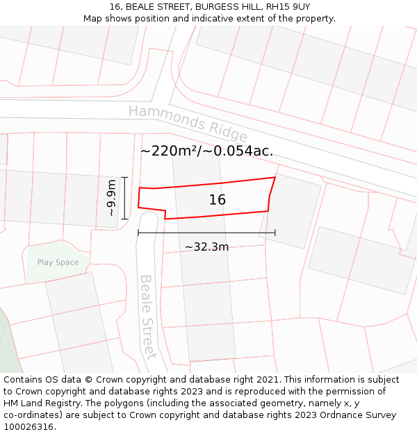 16, BEALE STREET, BURGESS HILL, RH15 9UY: Plot and title map