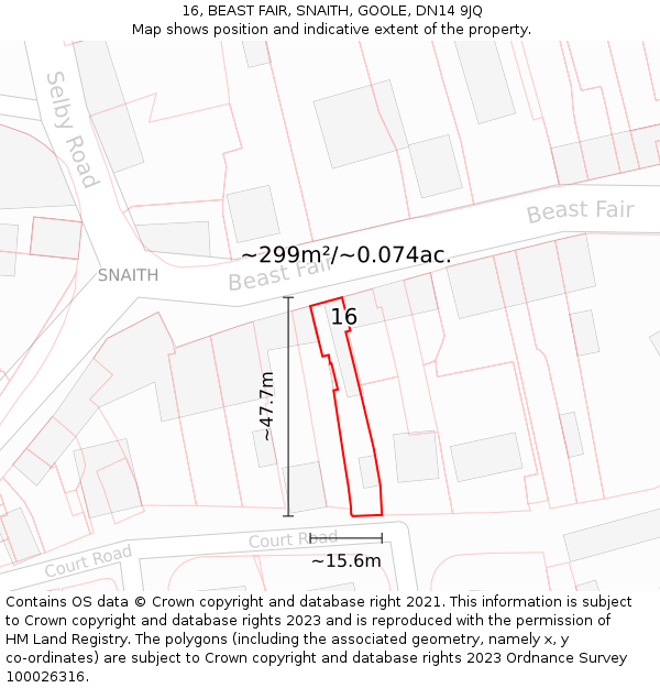 16, BEAST FAIR, SNAITH, GOOLE, DN14 9JQ: Plot and title map