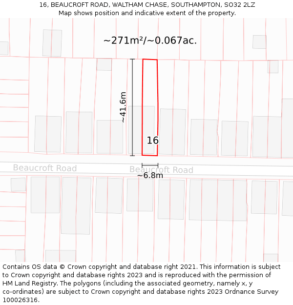 16, BEAUCROFT ROAD, WALTHAM CHASE, SOUTHAMPTON, SO32 2LZ: Plot and title map