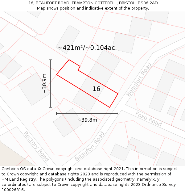 16, BEAUFORT ROAD, FRAMPTON COTTERELL, BRISTOL, BS36 2AD: Plot and title map