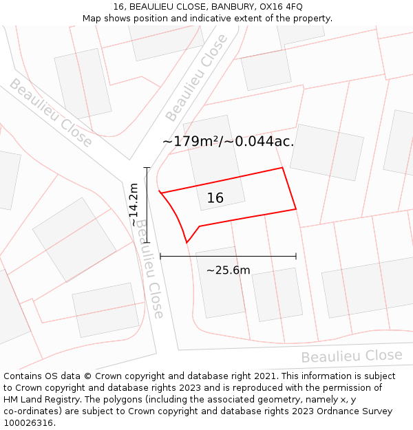 16, BEAULIEU CLOSE, BANBURY, OX16 4FQ: Plot and title map