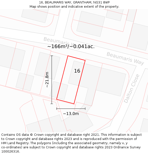 16, BEAUMARIS WAY, GRANTHAM, NG31 8WP: Plot and title map