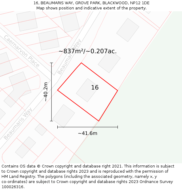 16, BEAUMARIS WAY, GROVE PARK, BLACKWOOD, NP12 1DE: Plot and title map