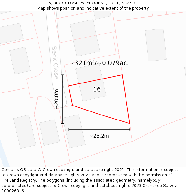 16, BECK CLOSE, WEYBOURNE, HOLT, NR25 7HL: Plot and title map