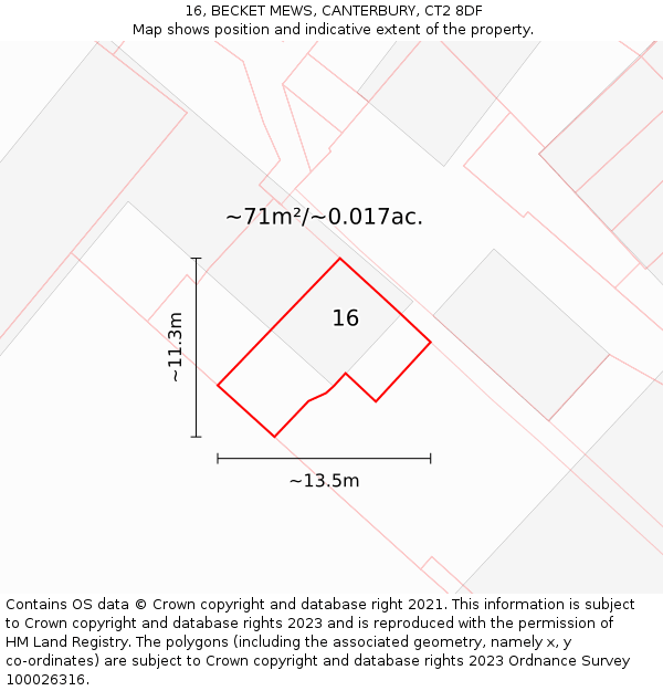 16, BECKET MEWS, CANTERBURY, CT2 8DF: Plot and title map