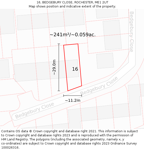 16, BEDGEBURY CLOSE, ROCHESTER, ME1 2UT: Plot and title map