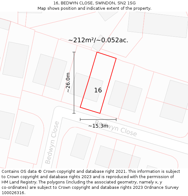 16, BEDWYN CLOSE, SWINDON, SN2 1SG: Plot and title map