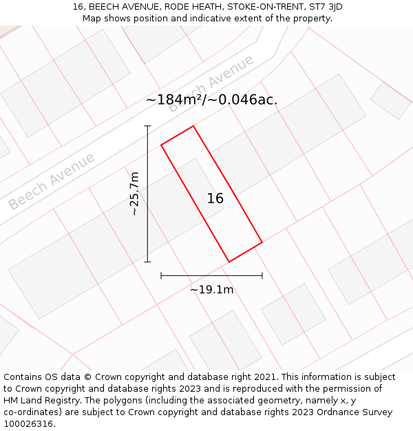 16, BEECH AVENUE, RODE HEATH, STOKE-ON-TRENT, ST7 3JD: Plot and title map