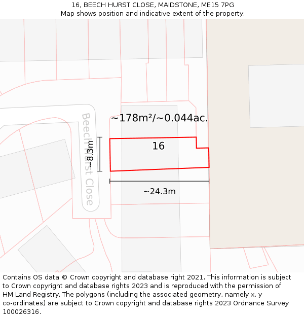 16, BEECH HURST CLOSE, MAIDSTONE, ME15 7PG: Plot and title map