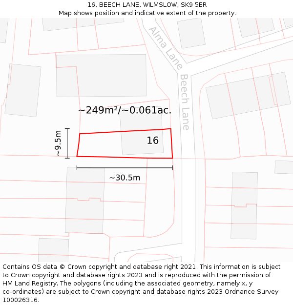 16, BEECH LANE, WILMSLOW, SK9 5ER: Plot and title map