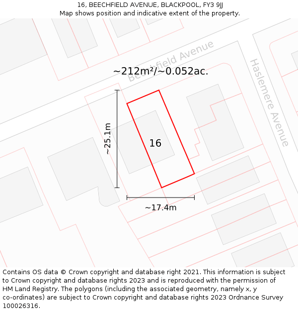 16, BEECHFIELD AVENUE, BLACKPOOL, FY3 9JJ: Plot and title map