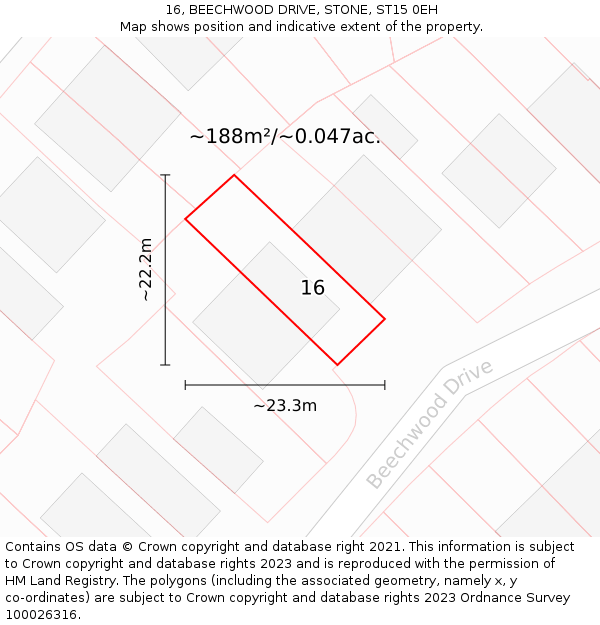 16, BEECHWOOD DRIVE, STONE, ST15 0EH: Plot and title map