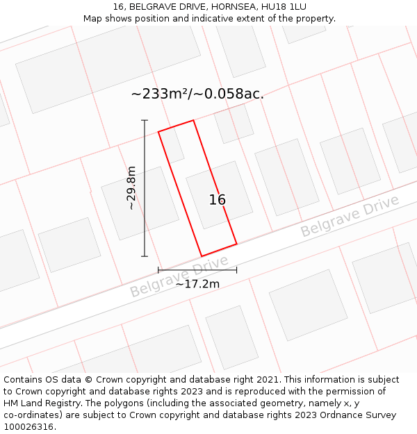 16, BELGRAVE DRIVE, HORNSEA, HU18 1LU: Plot and title map