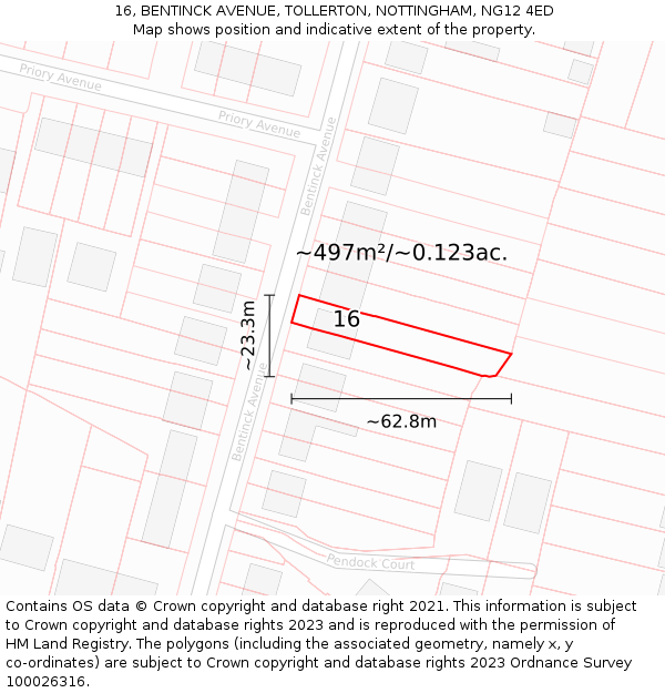 16, BENTINCK AVENUE, TOLLERTON, NOTTINGHAM, NG12 4ED: Plot and title map