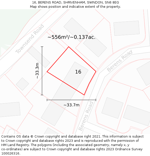 16, BERENS ROAD, SHRIVENHAM, SWINDON, SN6 8EG: Plot and title map