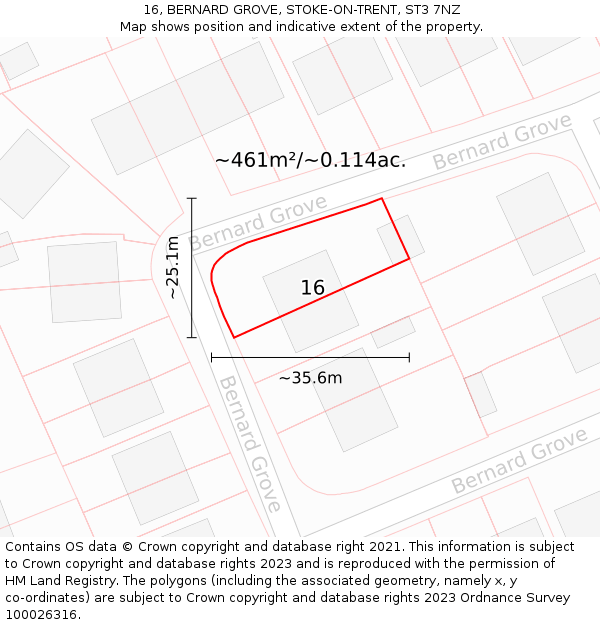 16, BERNARD GROVE, STOKE-ON-TRENT, ST3 7NZ: Plot and title map