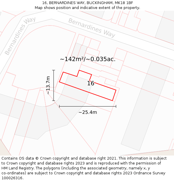 16, BERNARDINES WAY, BUCKINGHAM, MK18 1BF: Plot and title map