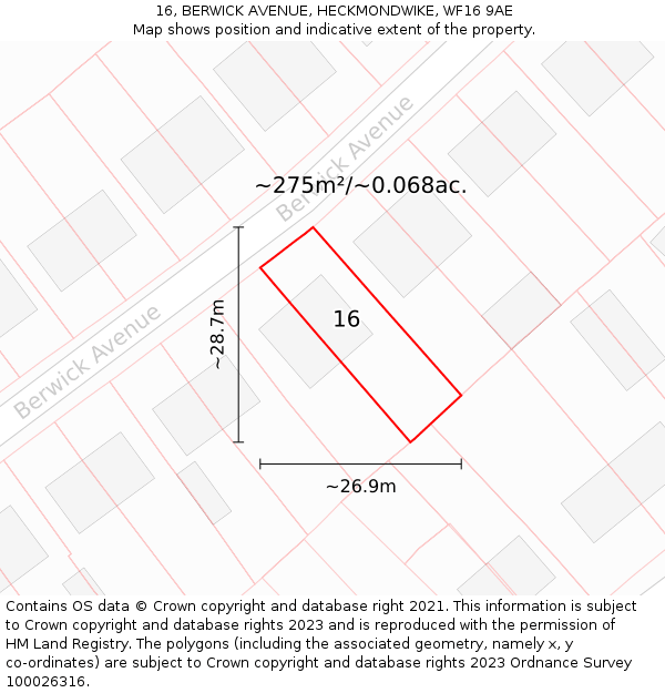 16, BERWICK AVENUE, HECKMONDWIKE, WF16 9AE: Plot and title map