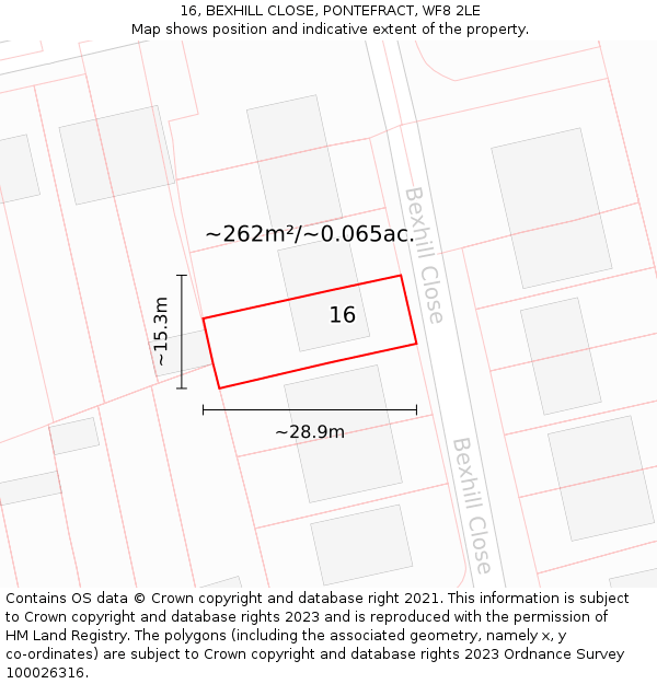 16, BEXHILL CLOSE, PONTEFRACT, WF8 2LE: Plot and title map