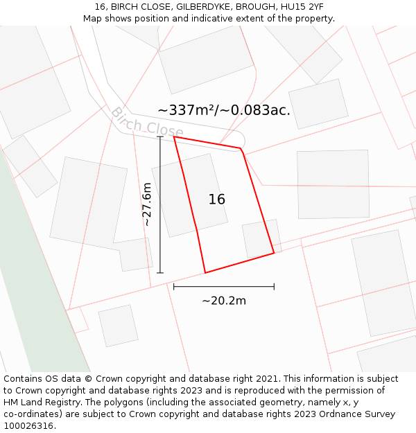 16, BIRCH CLOSE, GILBERDYKE, BROUGH, HU15 2YF: Plot and title map