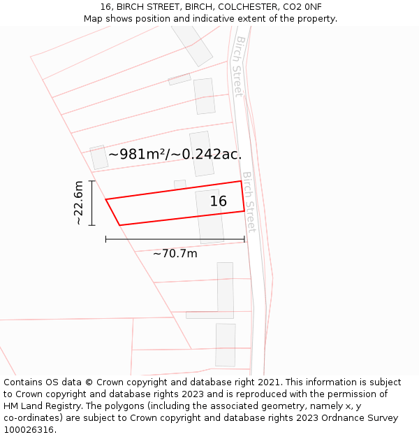 16, BIRCH STREET, BIRCH, COLCHESTER, CO2 0NF: Plot and title map