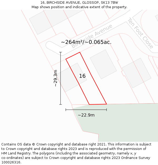 16, BIRCHSIDE AVENUE, GLOSSOP, SK13 7BW: Plot and title map