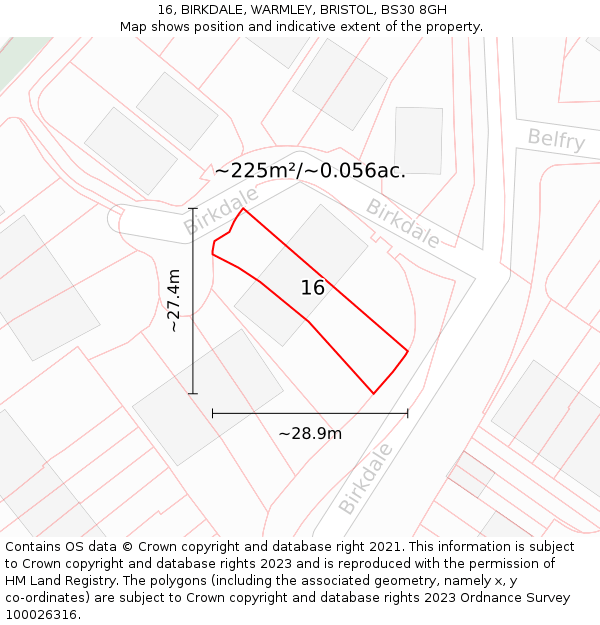 16, BIRKDALE, WARMLEY, BRISTOL, BS30 8GH: Plot and title map