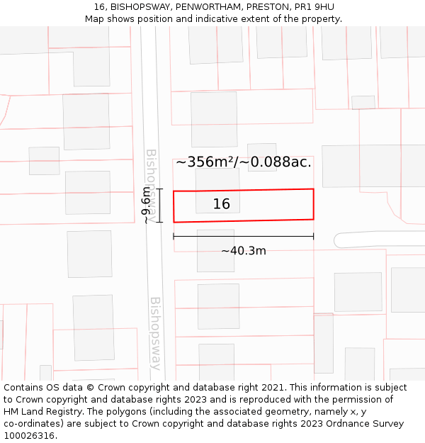 16, BISHOPSWAY, PENWORTHAM, PRESTON, PR1 9HU: Plot and title map