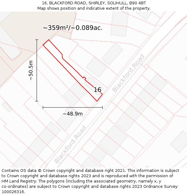 16, BLACKFORD ROAD, SHIRLEY, SOLIHULL, B90 4BT: Plot and title map