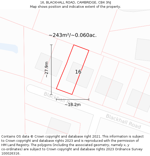 16, BLACKHALL ROAD, CAMBRIDGE, CB4 3NJ: Plot and title map