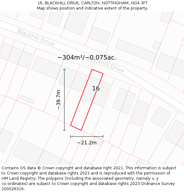 16, BLACKHILL DRIVE, CARLTON, NOTTINGHAM, NG4 3FT: Plot and title map