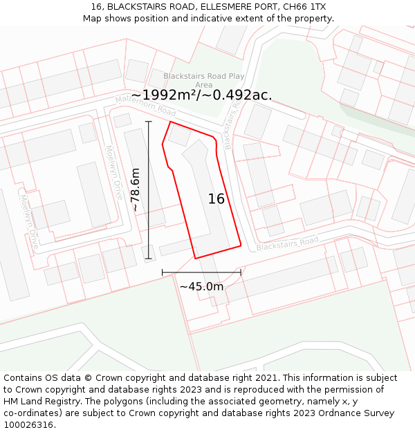 16, BLACKSTAIRS ROAD, ELLESMERE PORT, CH66 1TX: Plot and title map