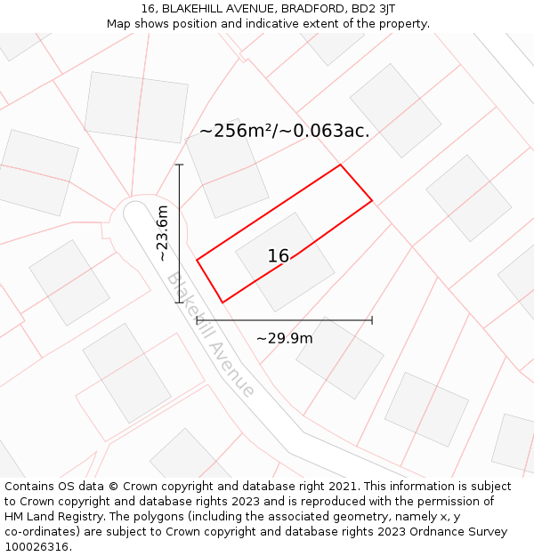 16, BLAKEHILL AVENUE, BRADFORD, BD2 3JT: Plot and title map