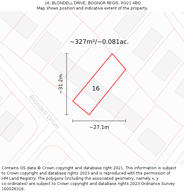 16, BLONDELL DRIVE, BOGNOR REGIS, PO21 4BQ: Plot and title map