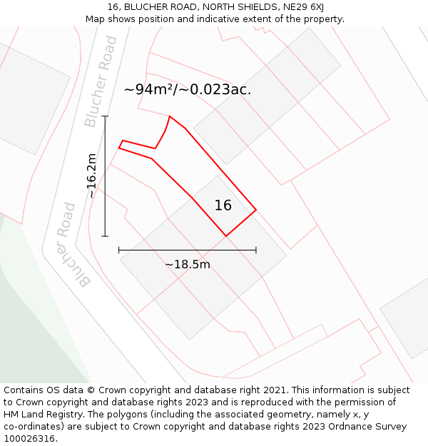 16, BLUCHER ROAD, NORTH SHIELDS, NE29 6XJ: Plot and title map