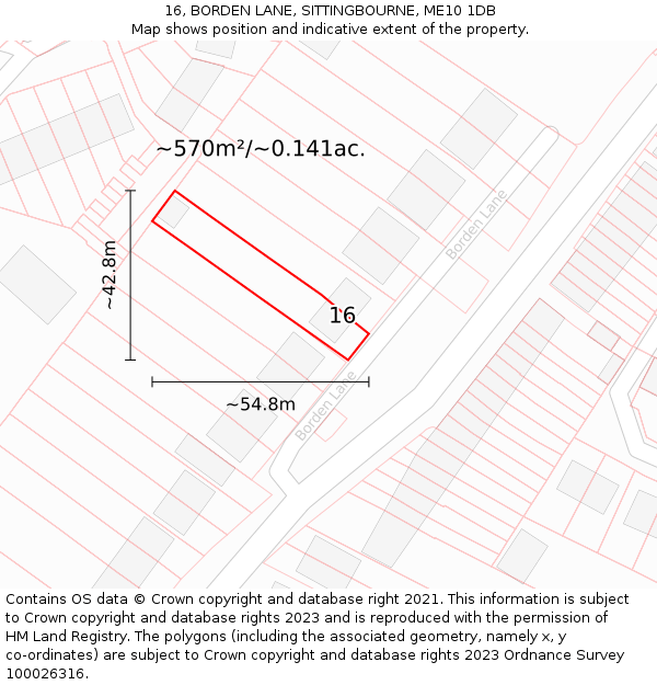 16, BORDEN LANE, SITTINGBOURNE, ME10 1DB: Plot and title map