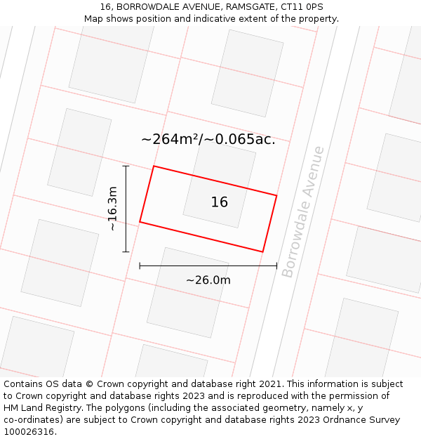 16, BORROWDALE AVENUE, RAMSGATE, CT11 0PS: Plot and title map