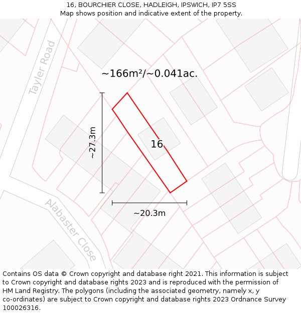 16, BOURCHIER CLOSE, HADLEIGH, IPSWICH, IP7 5SS: Plot and title map