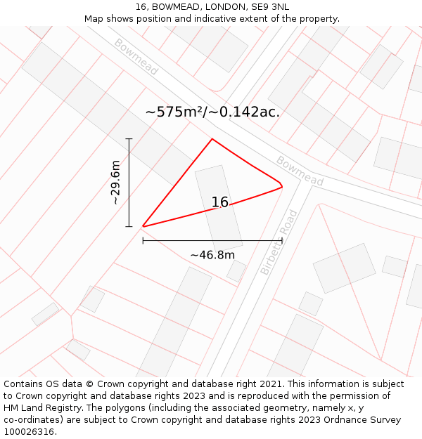 16, BOWMEAD, LONDON, SE9 3NL: Plot and title map