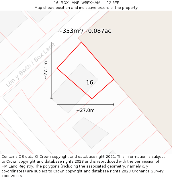 16, BOX LANE, WREXHAM, LL12 8EF: Plot and title map