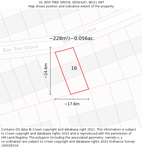 16, BOX TREE GROVE, KEIGHLEY, BD21 4WT: Plot and title map