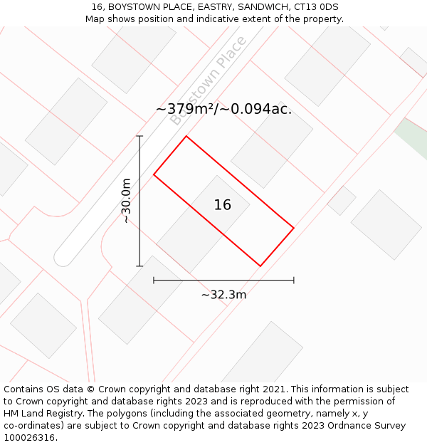 16, BOYSTOWN PLACE, EASTRY, SANDWICH, CT13 0DS: Plot and title map