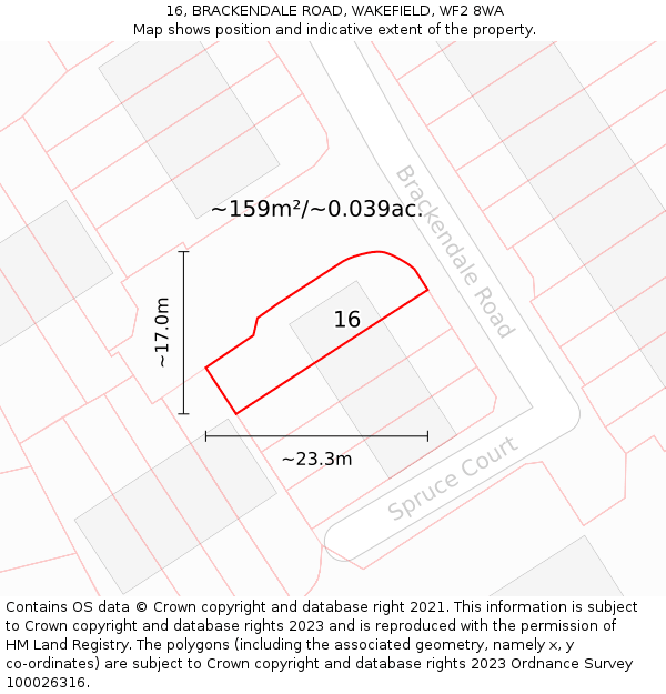 16, BRACKENDALE ROAD, WAKEFIELD, WF2 8WA: Plot and title map