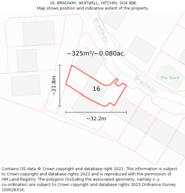 16, BRADWAY, WHITWELL, HITCHIN, SG4 8BE: Plot and title map