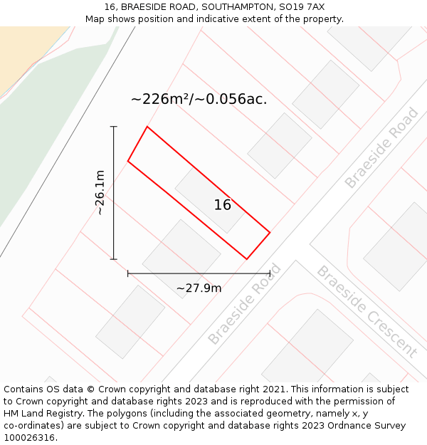 16, BRAESIDE ROAD, SOUTHAMPTON, SO19 7AX: Plot and title map