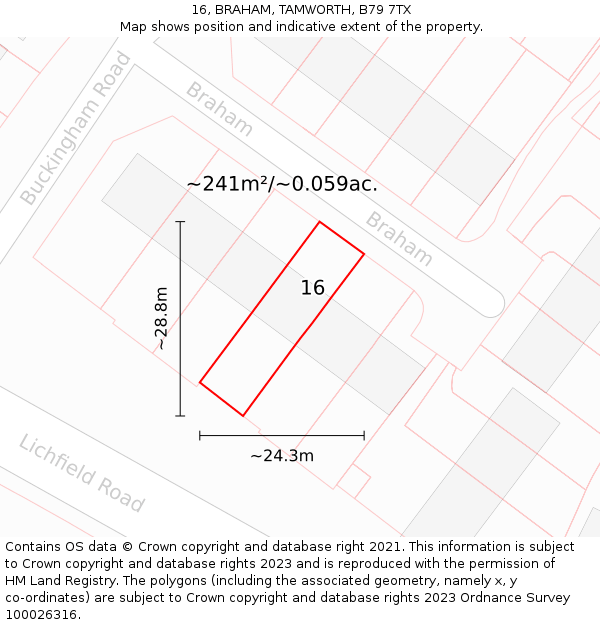 16, BRAHAM, TAMWORTH, B79 7TX: Plot and title map