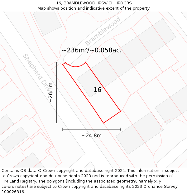 16, BRAMBLEWOOD, IPSWICH, IP8 3RS: Plot and title map