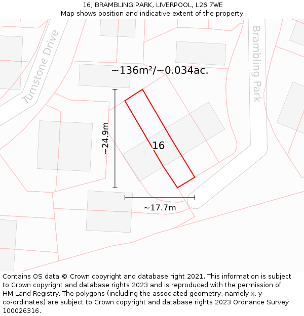 16, BRAMBLING PARK, LIVERPOOL, L26 7WE: Plot and title map