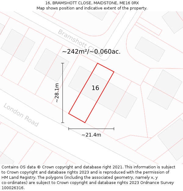 16, BRAMSHOTT CLOSE, MAIDSTONE, ME16 0RX: Plot and title map